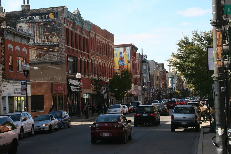 Milwaukee Avenue District in Wicker Park, Chicago, IL